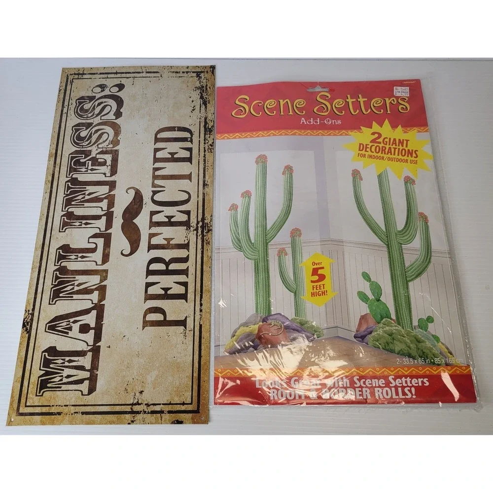 Wild West Western Cowboy Party Decorations Cactus Boots Signs Banner Cut Out NEW